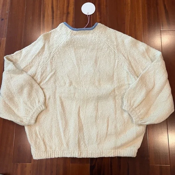 New NWT Umgee Blue Teddy Jacket‎ Bomber Embroidered Boho Sweater Knit Size Large - Picture 3 of 8